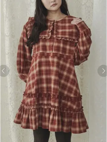 check 스퀘어 칼라 미니 원피스 메리제니