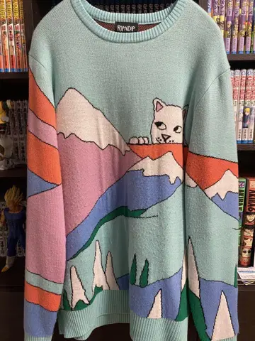 RIPNDIP 산과 고양이 디자인 스웨터 M