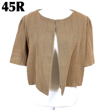 45R 5부 소매 노카라 자켓 1 블록 체크 브라운