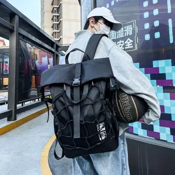검은색 나일론 백팩, 농구공 홀더 포함