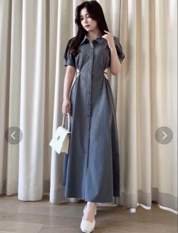 허리 오픈 셔츠 원피스