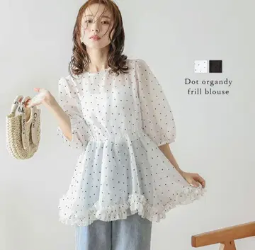 도트 오간자 프릴 블라우스