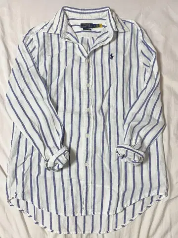 POLO RALPH LAUREN 화이트/파랑 스트라이프 긴팔 셔츠 M