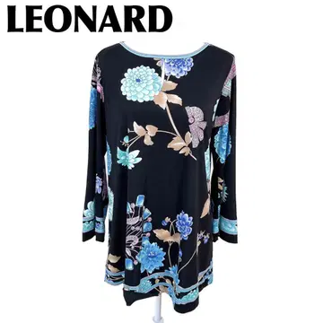 LEONARD 꽃무늬 보석 패턴 긴팔 튜닉 원피스 42 블랙 x 파랑