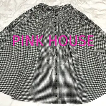 PINK HOUSE 깅엄 체크 플레어 롱 스커트