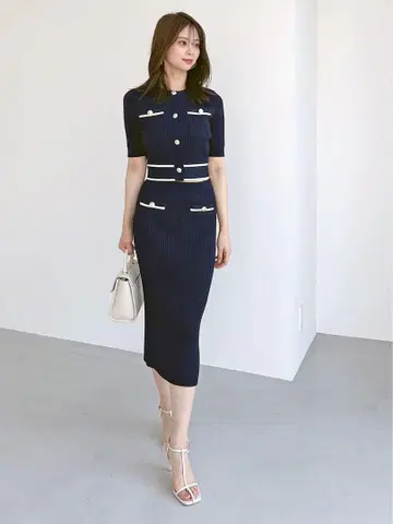 스나이델 메탈 버튼 니트 셋업 snidel