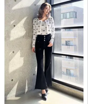 GYDA 하이웨스트 BACK 크로스 플레어 팬츠