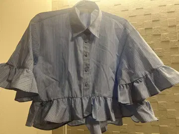 파랑 스트라이프 프릴 셔츠