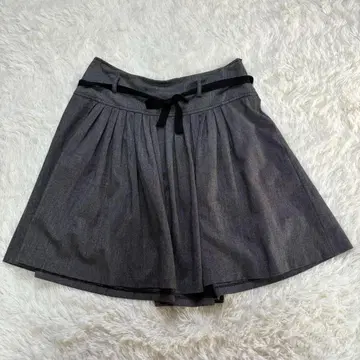 ZARA 자라 무릎 기장 플레어 스커트 그레이 L 리본 개더 빅 사이즈