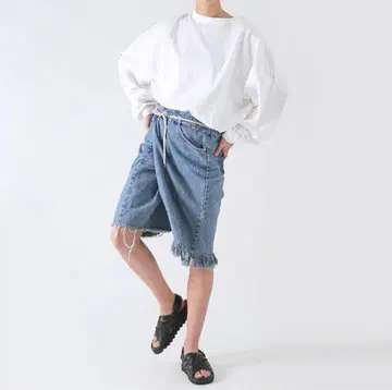 메종 에우레카 리메이크 블랙 데님 하프 팬츠