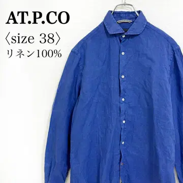 AT.P.CO 린넨 100% 자수 셔츠 긴팔 블루 38 남성용 이탈리아