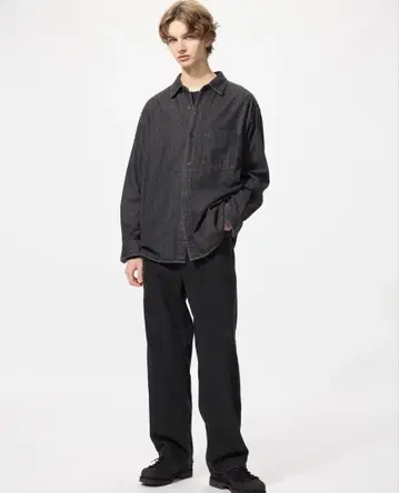 UNIQLO 유니클로 와이드 스트레이트 청바지 W34 다크 그레이
