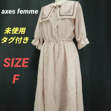 미사용 택 포함 axes femme 자수 세일러 카라 원피스 핑크