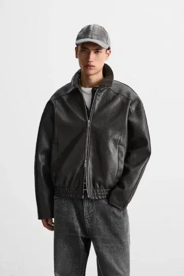 ZARA 자라 엠보싱 가공 페이크 가죽 자켓 M 완판템
