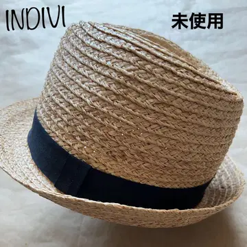 INDIVI 내추럴 컬러 밀짚모자 블랙 리본