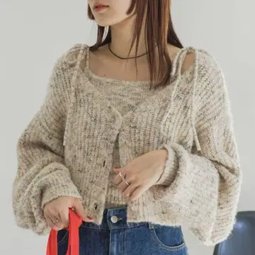 kastane(카스타네) 크롭 가디건 리본 캐미 세트
