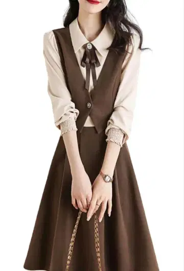 새상품 B.N.I SELECT 한국 스타일 원피스 브라운 x 베이지 XL