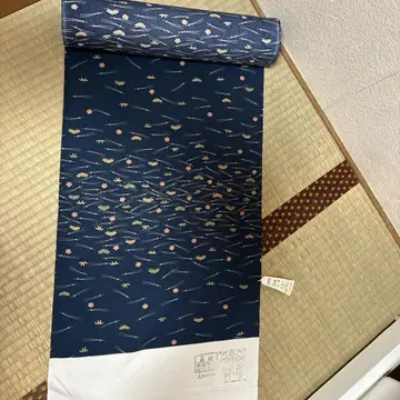 순수 실크 꽃무늬 기모노 원단 네이비