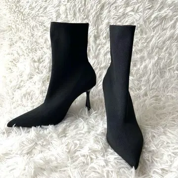 컨디션 최상 ZARA 삭스 부츠 니트 스트레치 스틸레토 블랙 37
