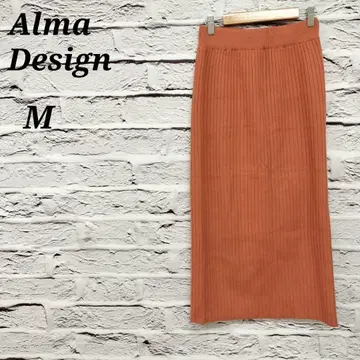 R4715 Alma Design [M] 리브 니트 롱 스커트 오렌지