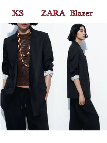 ZARA 린넨 블렌드 롤업 슬리브 오픈 블레이저, 그레이