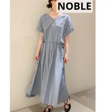[ NOBLE ] 노블 워시드 사이드 버튼 슬릿 원피스 마 혼방