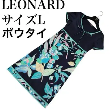 LEONARD 보타이 리본 매듭 트림 원피스 꽃무늬 플라워 프린트