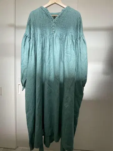 [ 08Mab ] 민트 그린 린넨 긴팔 셔츠 원피스