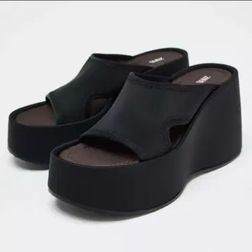 ZARA 탑 스티치 웨지 샌들 블랙