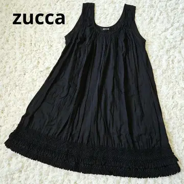 [ zucca ] 주카 슬리브리스 튜닉 프린지 블랙 코튼 론 원단