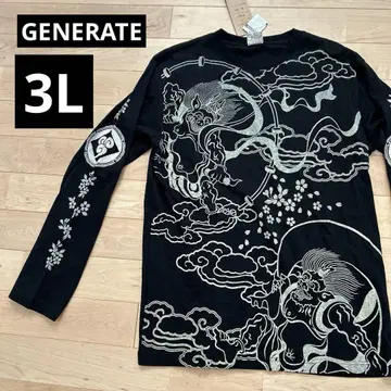 GENERATE 뇌신 풍신 블랙 긴팔 티셔츠 3L 벚꽃 일본풍 패턴