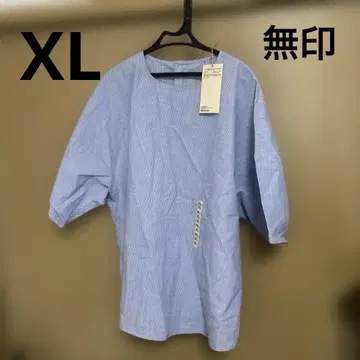 미사용 새상품 택 포함 여성용 반팔 블라우스 XL 오가닉 코튼 블루