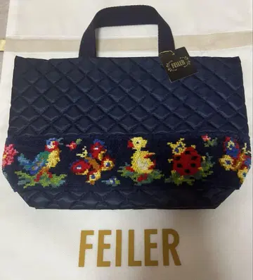 FEILER 네이비 자수 토트백