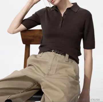 UNIQLO 유니클로 폴로 스웨터 반팔 다크 브라운