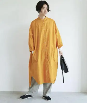 yuni 코튼 캐치 와셔 밴드 카라 셔츠 원피스