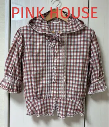 PINK HOUSE 타탄 체크 후드 블라우스