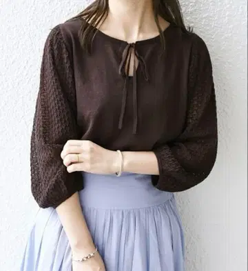 새상품급 쉽스에니 any 린넨 믹스 요크 개더 니트 풀오버