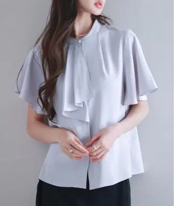 블라우스 셔츠 보타이넥 플레어 슬리브 블라우스 라벤더