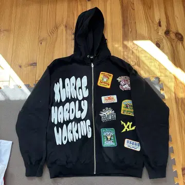 XLARGE 패치 블랙 후드티 L