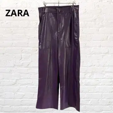 9396 ZARA 가죽 팬츠 와이드 팬츠 보라색 S 스트레치 팬츠 퍼플