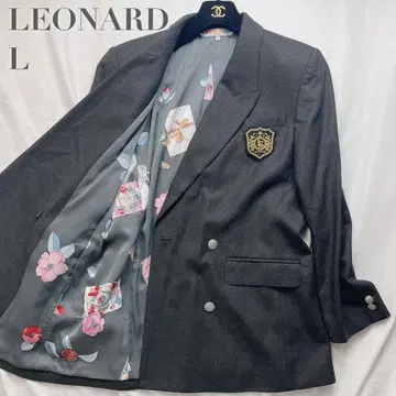 LEONARD 테일러드 자켓 은색 버튼 안감 올 패턴 그레이지 L