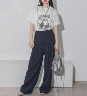 JEANASIS 지나시스 볼 체인 서스펜더 와이드 팬츠 네이비