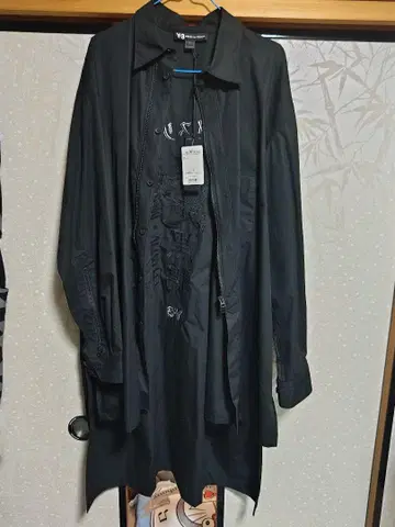 Y-3 긴팔 롱 셔츠 블랙 백 프린트 폭주 흑계