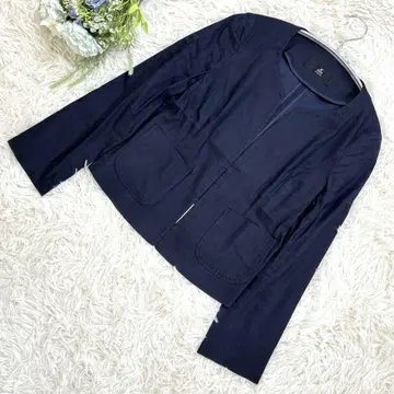 이네드 네이비 노카라 자켓 소매 슬릿 오피스 포멀 신축성 S