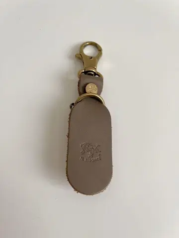 그레이 가죽 키링 골드 금장 장식