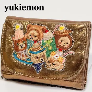 레어 yukiemon 3단 폴더형 지갑 자수 애니멀 골드 컴팩트