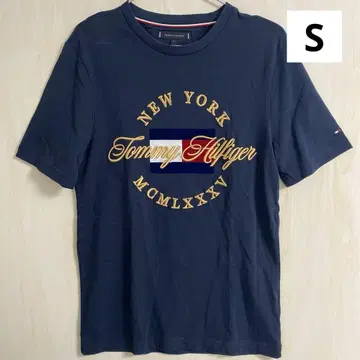 TOMMY HILFIGER 타미힐피거 금 자수 로고 티셔츠 S