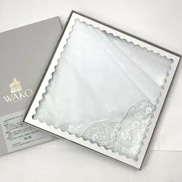 새상품 WAKO 와코 손자수 손수건 플라워 화이트 면 100% 고급