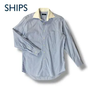 SHIPS 코튼 클레릭 긴팔 셔츠 블루 38 사이즈 일본제