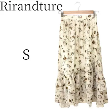 새상품급 Rirandture 베이지 꽃무늬 무릎 기장 플레어 스커트 S